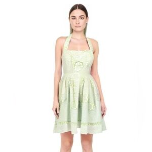 Maggy London Green Floral Halter Neck Midi Dress Size 8